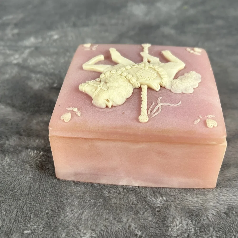 Vintage Design Gifts USA Pink Alabaster Carousel Horse Trinket Jewelry Box